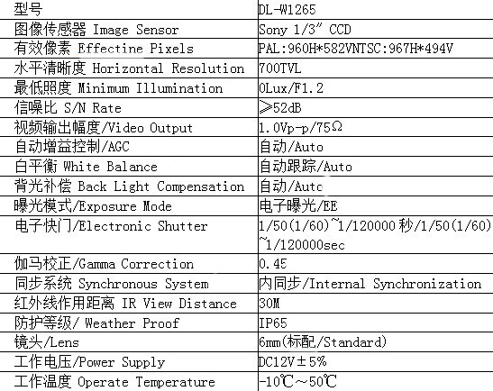 点阵摄像机技术参数